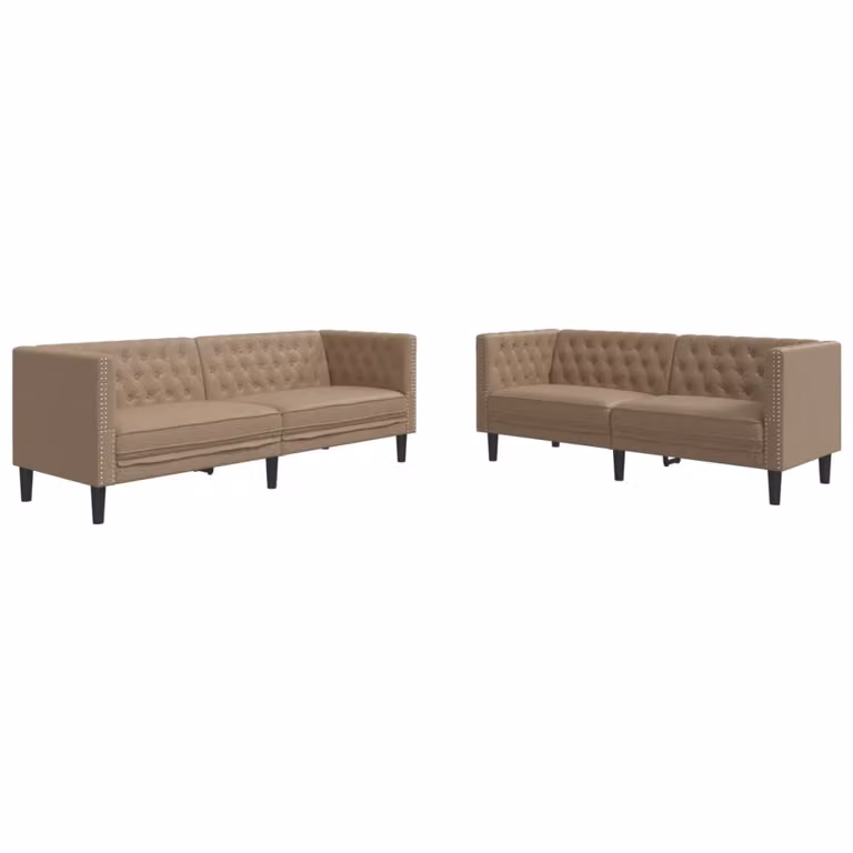 Juego de sofás Chesterfield vidaXL de 2 piezas en cuero sintético color capuchino con estructura de madera sólida