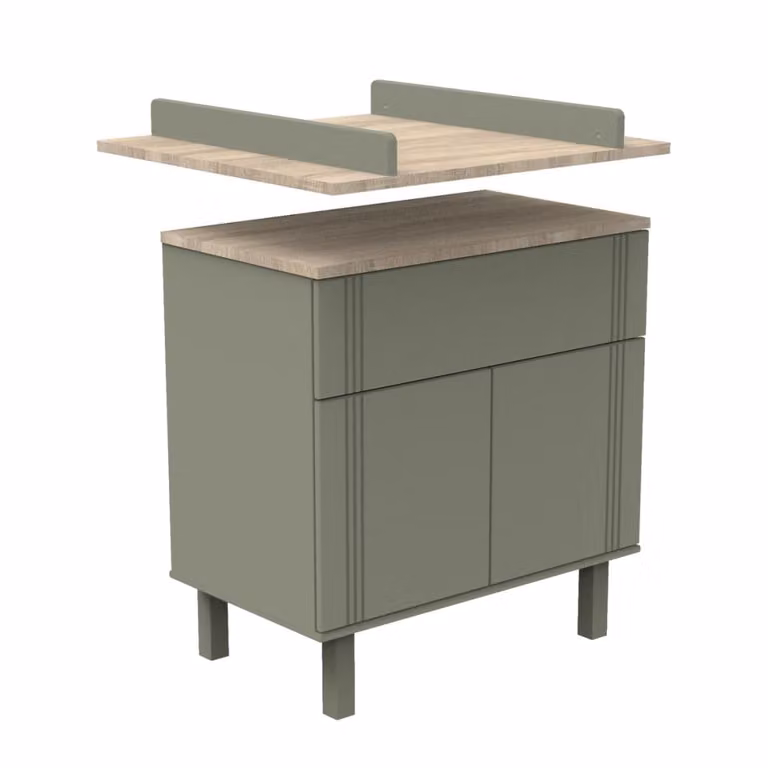 Mueble cambiador para cómoda Sauthon en acabado roble lacado disponible en colores verde, dorado o marrón