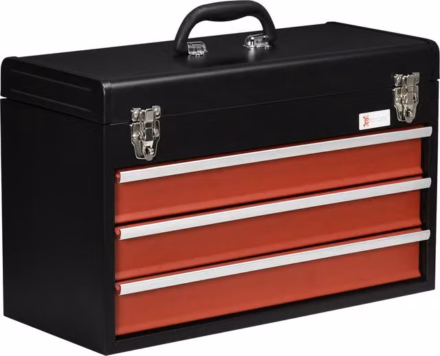 Caja de herramientas de acero NORTHIX con 3 cajones, cierre de seguridad y asa, color negro y rojo