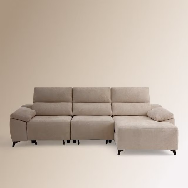 Sofá de 5 plazas Fedra El Corte Inglés con chaiselongue derecha y asientos deslizantes en color beige