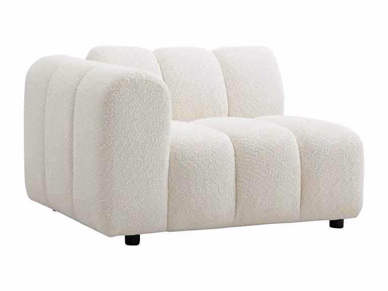 Sillón rinconero izquierdo JUTINI en tela bouclé color blanco roto con estructura de madera sólida