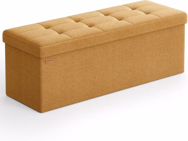 Baúl de almacenaje plegable Songmics en color marrón y negro, banco y taburete con capacidad de 300 kg, An/P/Al: 110 x 38 x 38 cm