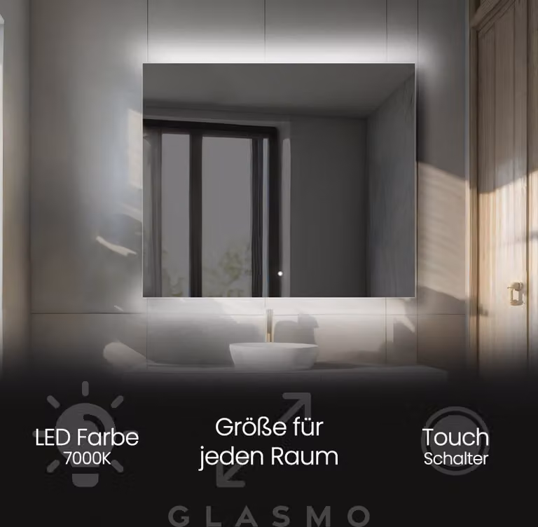 Espejo de baño cuadrado Artforma Eliza con iluminación LED blanca fría y interruptor táctil, An/An: 90 x 90 cm