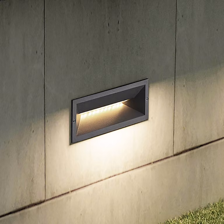 Lucande Lámpara de pared LED Jaano empotrable para exteriores, color negro, aluminio, IP65, luz blanca cálida