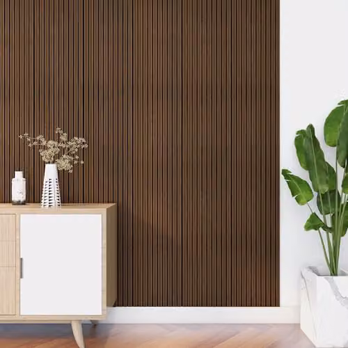 Set de 18 paneles decorativos de listones Bronckhorst NEU.HOLZ con efecto madera oscura, fabricados en poliestireno resistente a la humedad, An/Al: 195 x 31,5 cm, P: 0,7 cm
