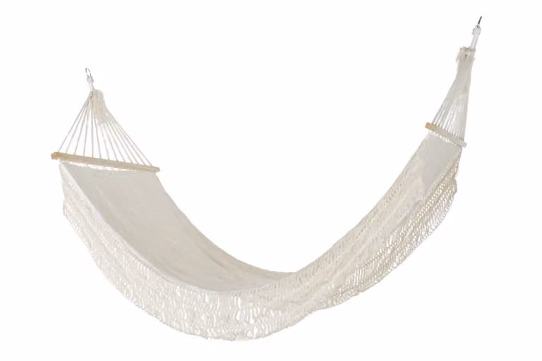 Hamaca de jardín estilo boho en algodón y poliéster color beige con estructura de madera de pino An/P/Al: 300 x 90 x 130 cm