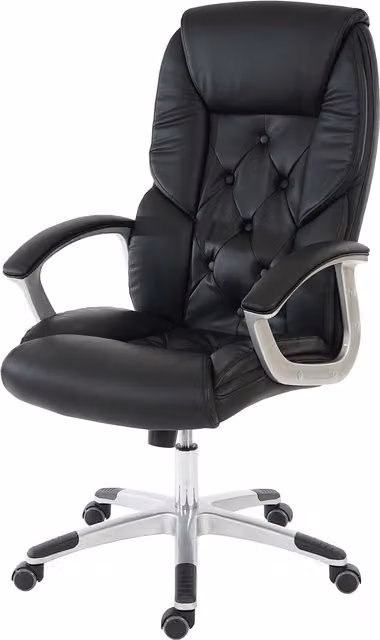 Silla de oficina profesional MENDLER L42 XXL de dirección giratoria en imitación cuero negro con reposacabezas y capacidad de 150 kg