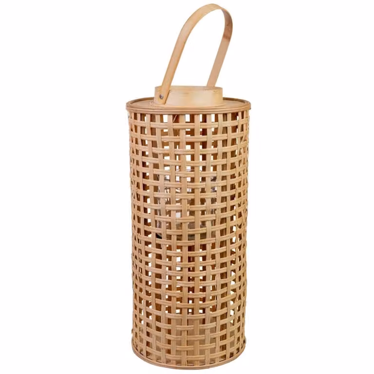 Farol de bambú y cristal Wanderlust deco color marrón para vela de mesa Diámetro: 24 cm, Altura: 53,5 cm