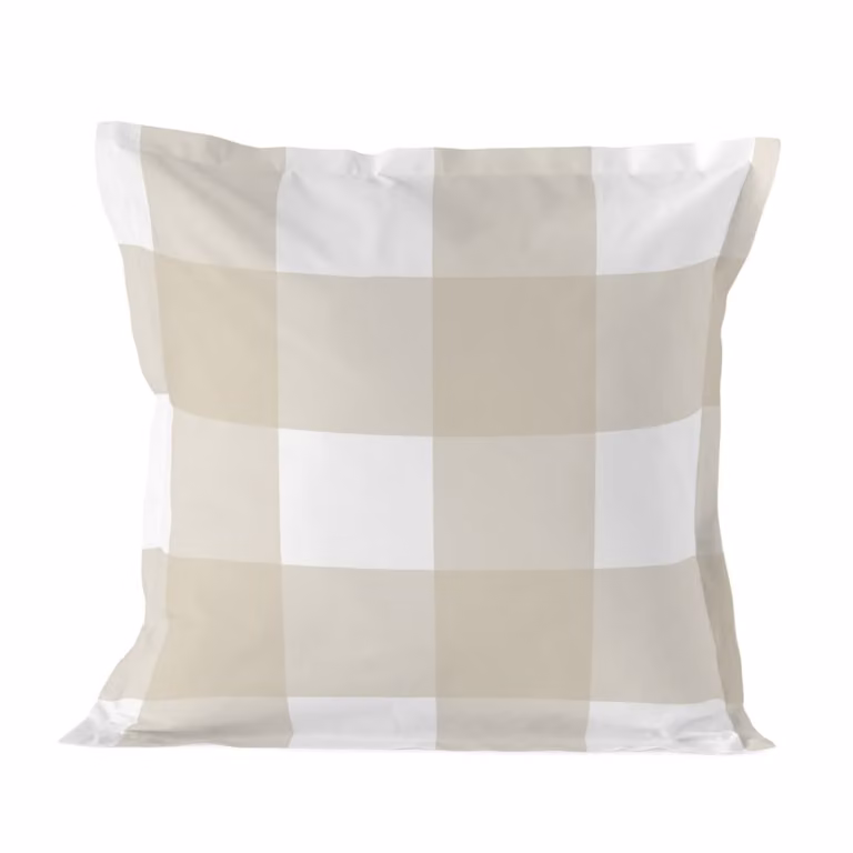 Funda de almohada Happyfriday de algodón con diseño de cuadros beige y blanco, 80 x 80 cm