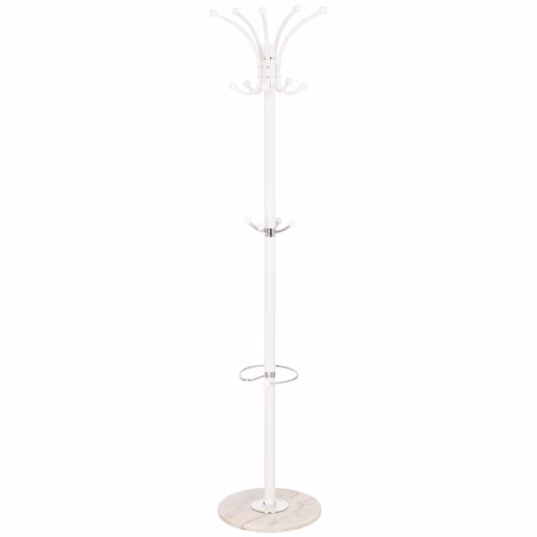 Perchero de metal WANDERLUST blanco con paraguero y 5 ganchos An: 36 cm, Al: 178 cm