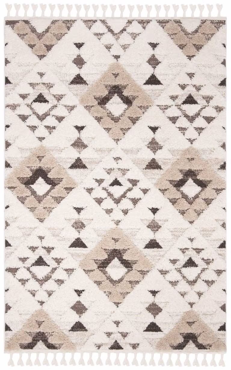 Alfombra Safavieh de polipropileno con diseño marroquí moderno en blanco y marrón, An/P: 236 x 305 cm