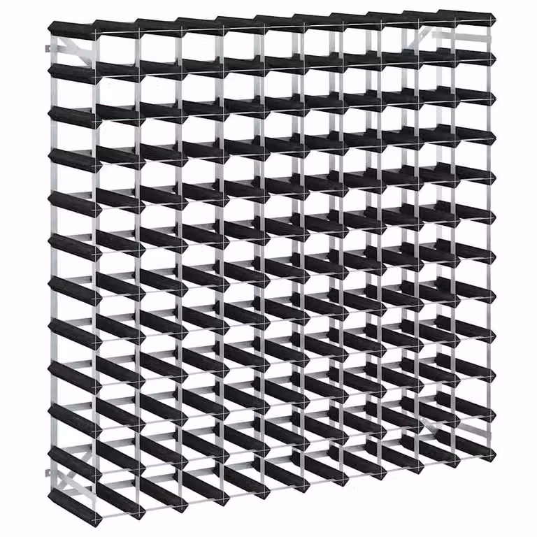 Botellero para 120 botellas vidaXL de madera de pino y metal en color negro mate con estilo rústico y montaje en pared