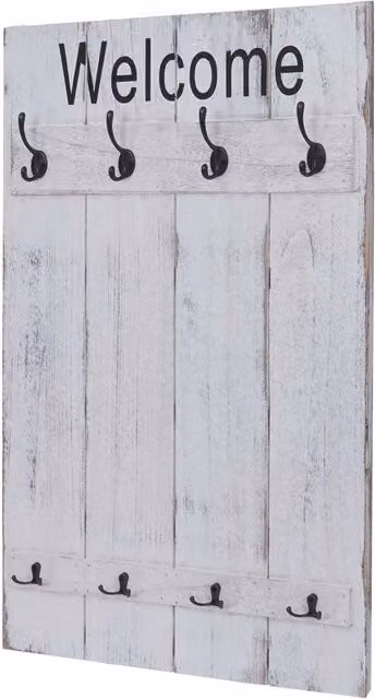 Perchero de pared HHG Welcome con estilo shabby chic vintage en color blanco, An: 91 cm, Al: 60 cm, P: 8 cm
