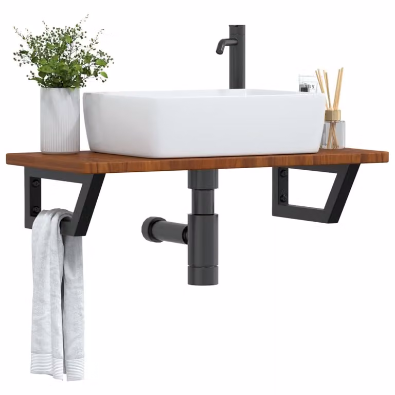 Estante de lavabo de pared Syfax de madera de roble y metal en color marrón para baño