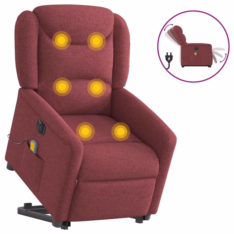 Sillón de masaje eléctrico reclinable y elevable vidaXL en tela color rojo