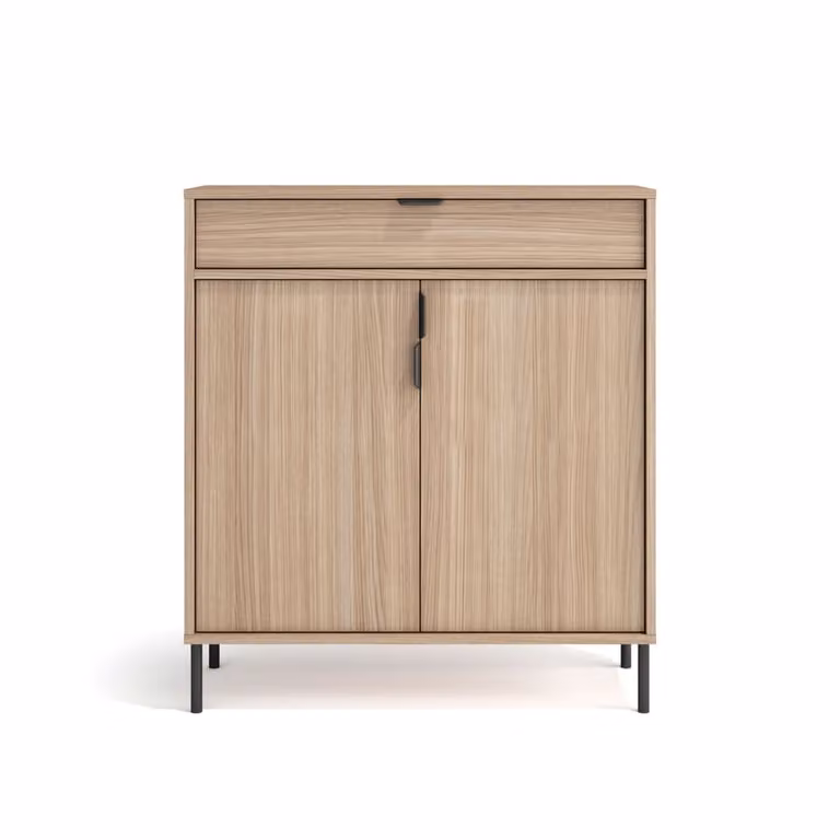 Zapatero moderno HERDASA en MDF y metal color marrón y negro con puertas de cierre suave An/P/Al: 89 x 29 x 80 cm