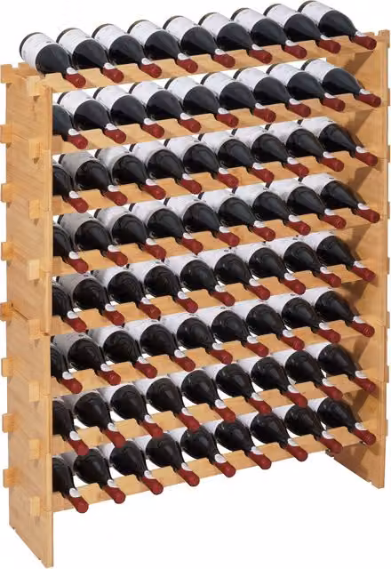 Botellero modular apilable Vevor de bambú para 72 botellas, 8 niveles, color marrón, An/P/Al: 95.6 x 25.0 x 119.0 cm