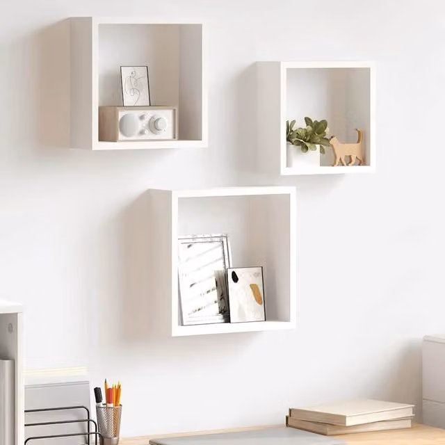 Set de 3 estantes de pared en esquina vidaXL de MDF blanco mate