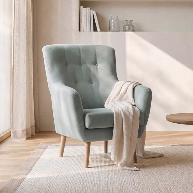Sillón de lectura moderno Klast Home de tela verde con reposabrazos An/P/Al: 73 x 100 cm