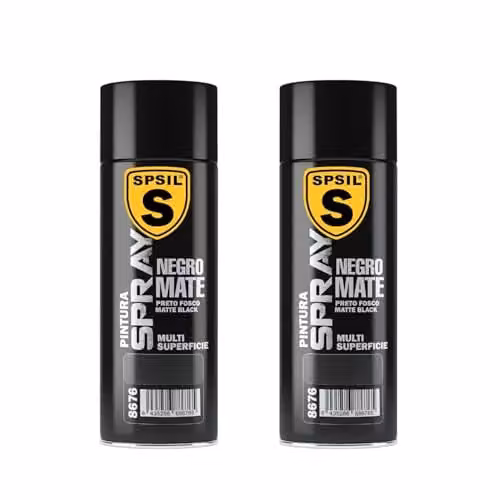 Pack de 2 unidades de Pintura Spray SPSIL Negro Mate de secado rápido para metal, madera y plástico, 200 ml cada una