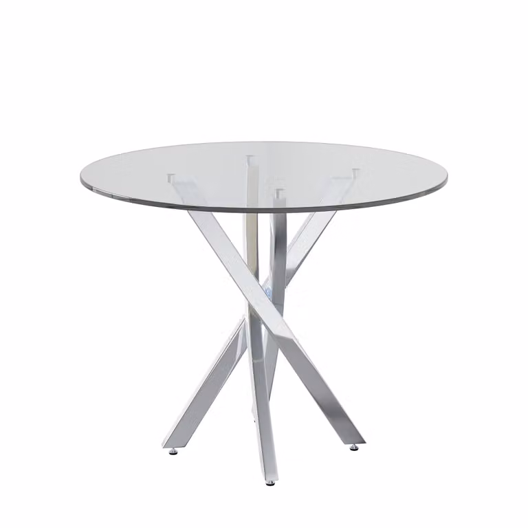 Mesa de comedor redonda moderna MODFU de vidrio transparente y metal plateado An/P/Al: 80 x 80 x 75 cm