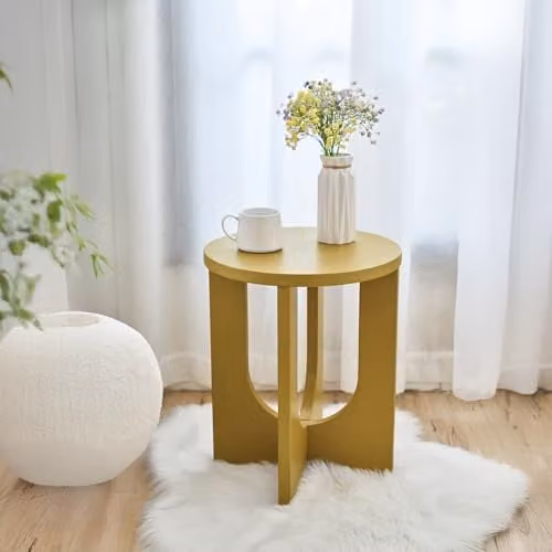 Mesa auxiliar Kysdajore en amarillo mostaza con tablero redondo de en.casa, Altura: 50 cm, Diámetro: 40 cm