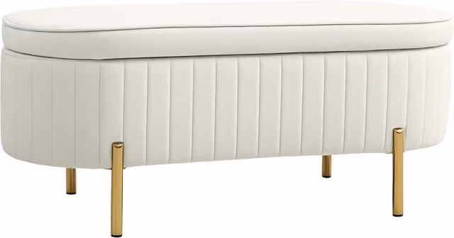 Banco de pie de cama HOMCOM tapizado en terciopelo con espacio de almacenaje y patas doradas, color crema, An/P/Al: 108 x 44 x 43,5 cm