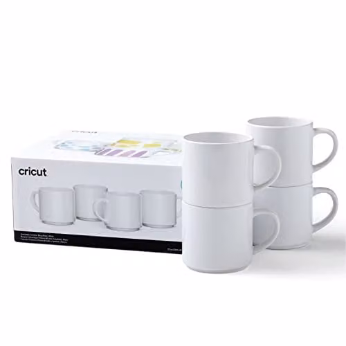 Set de 4 tazas de cerámica blancas apilables Cricut de 300 ml para sublimación