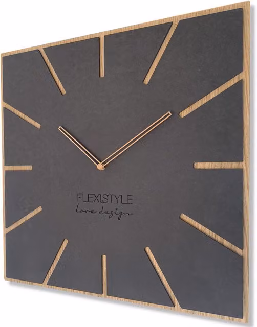 Reloj de pared analógico silencioso Flexistyle de estilo escandinavo en madera, Diámetro: 50 cm