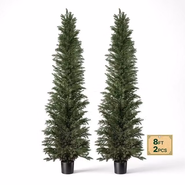 Lote de 2 árboles topiarios artificiales de cedro Vevor color verde con maceta, Altura: 243,8 cm