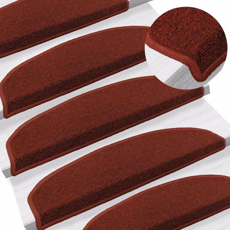 Set de 15 alfombras autoadhesivas para escaleras vidaXL, diseño semicircular moderno, color rojo, de polipropileno, antideslizantes y absorbentes de sonido