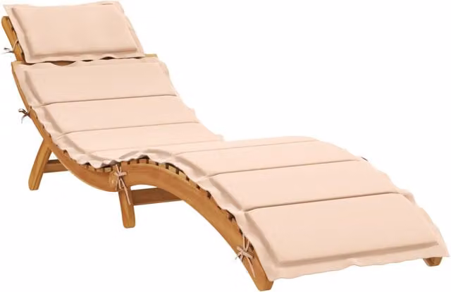 Tumbona SYFAX de madera de acacia sólida con cojín beige para jardín o terraza, An/P/Al: 184 x 55 x 64 cm