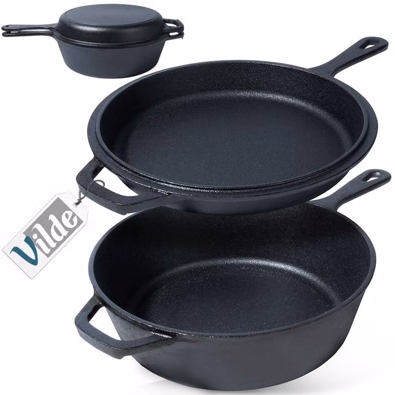 Olla de cocción lenta y sartén de hierro fundido Vilde línea CAST, color negro, Diámetro: 26 cm