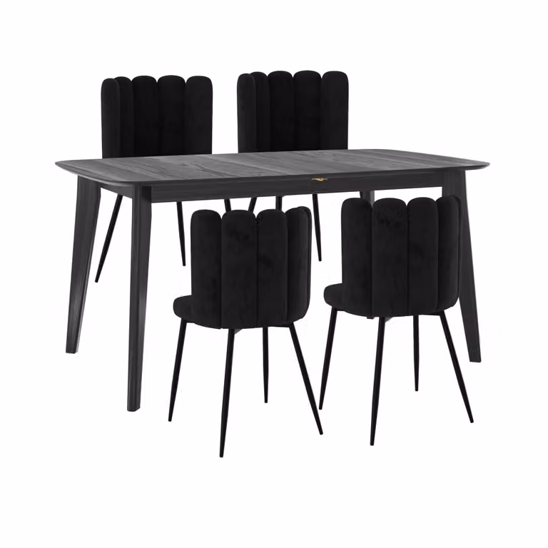 Conjunto de mesa rectangular y 4 sillas de MAISON PAVANE en color negro para comedor