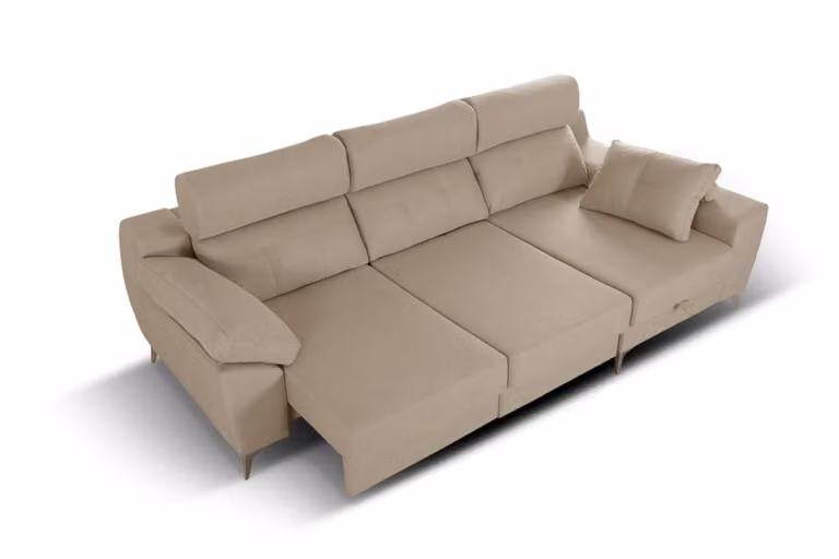 Sofá cama chaiselongue Elegance de Matris en color beige, diseño reversible con función de cama y reposacabezas ajustable, An/P/Al: 285 x 150 x 110 cm
