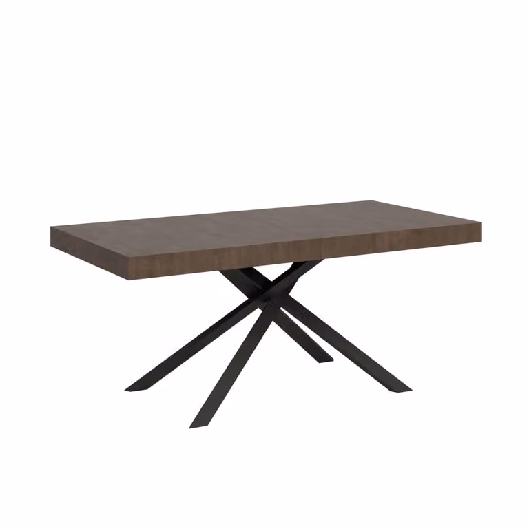 Mesa extensible Ityhome de estilo moderno con acabado nogal y estructura de hierro antracita, An/P/Al: 160 x 90 x 74 cm (extensible hasta 264 cm)
