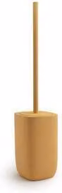 Portascopino de pie Gedy Ylenia con cepillo en color amarillo mostaza y beige mate