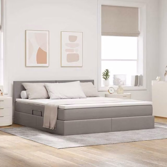Cama de almacenamiento Maison Exclusive con colchón, iluminación LED y puerto USB, color gris, An/P/Al: 180 x 200 x 204 cm