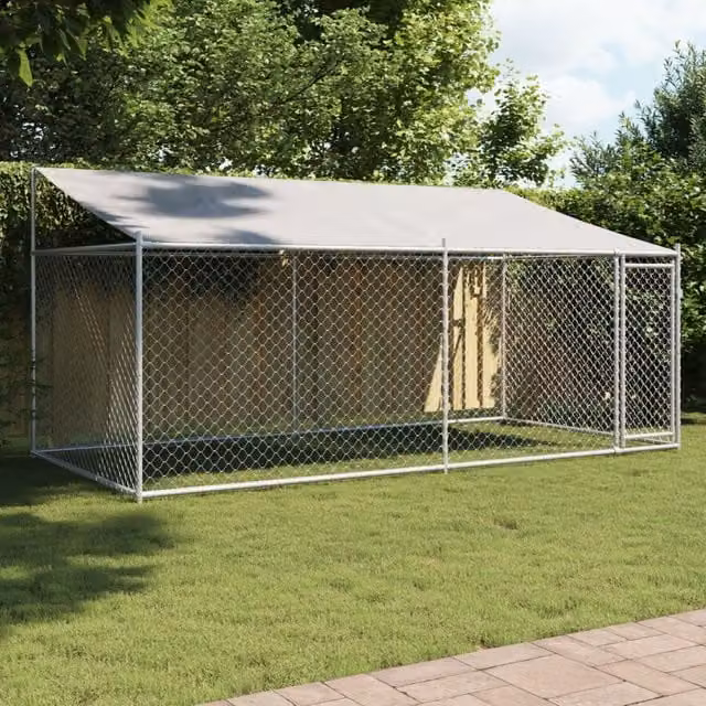 Jaula para perros SYFAX de acero galvanizado con techo y puerta, color gris, An/P/Al: 4 x 2 x 2 m