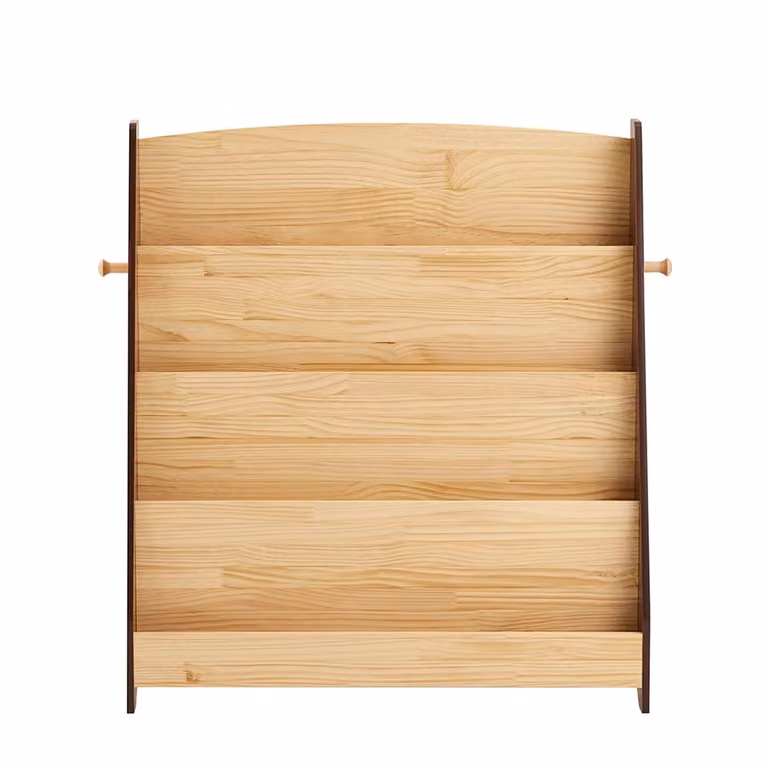 Biblioteca infantil Montessori SoBuy de 4 niveles con 2 ganchos en madera de pino natural, An/P/Al: 91 x 30 x 89 cm