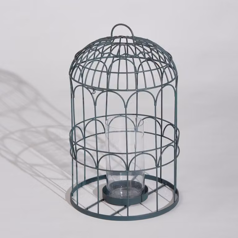 Farol de mesa clásico Maisons du Monde de metal verde y forma redonda