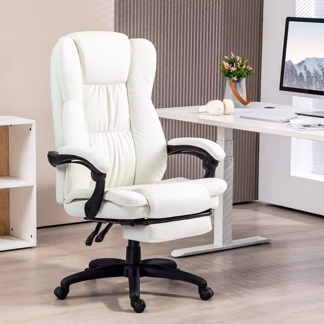 Silla de oficina ejecutiva Vinsetto en color beige con tapicería de piel sintética, An/P/Al: 68.5 x 68.5 x 121 cm