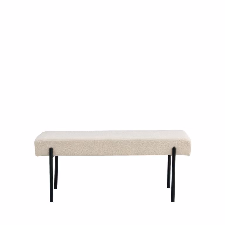 Banco de tela bouclée y metal House Nordic en color blanco, Ancho: 100 cm