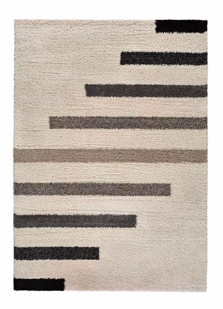 Alfombra geométrica moderna Atticgo en beige y gris de polipropileno An/P: 120 x 170 cm