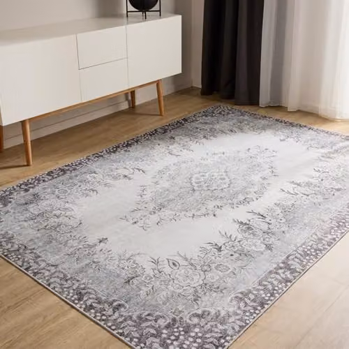 Alfombra Benuta Basic George de estilo vintage y abstracto en negro y gris, rectangular y lavable, An/P: 140 x 200 cm