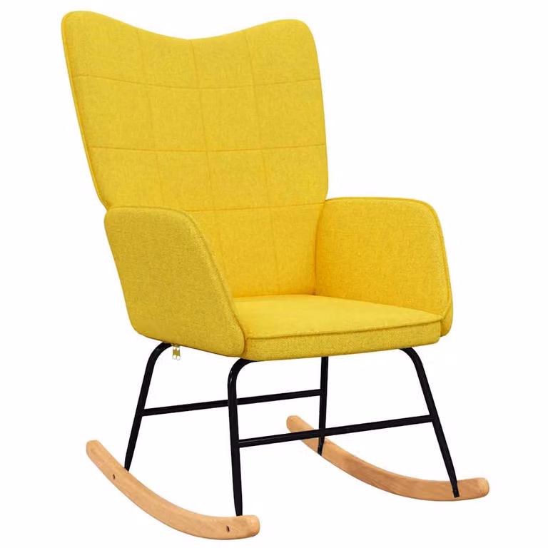 Silla mecedora moderna de tela vidaXL con reposabrazos en color amarillo para salón