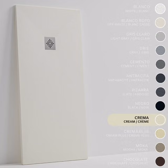 Plato de ducha rectangular Soulhome de resina mineral y gel coat antideslizante en color beige, An/P/Al: 120 x 70 x 3 cm