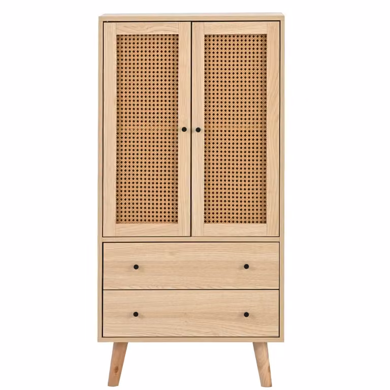 Aparador Urban Meuble con puertas de ratán y 2 cajones en color marrón y beige, An/P/Al: 120 x 40 x 60 cm