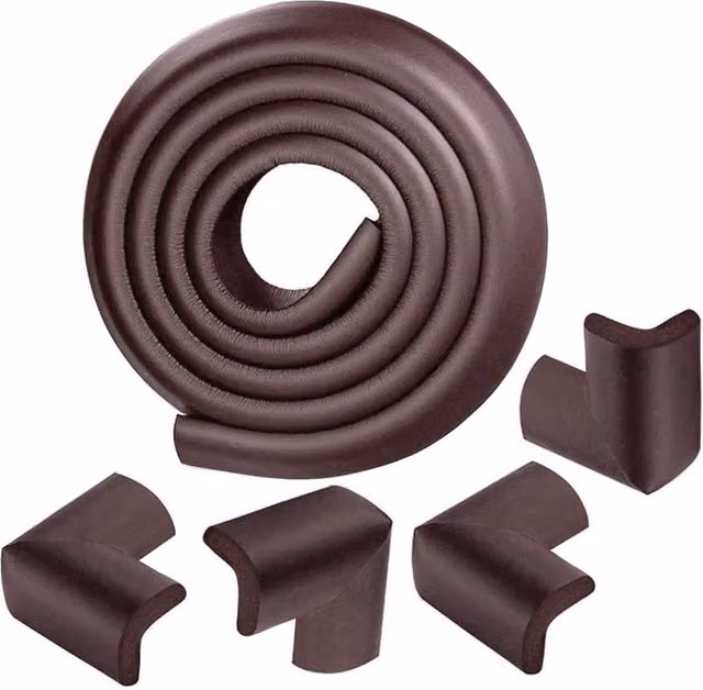 Protectores de bordes y esquinas de espuma KEABBA para seguridad de bebés, acolchado extra grueso y suave en color marrón