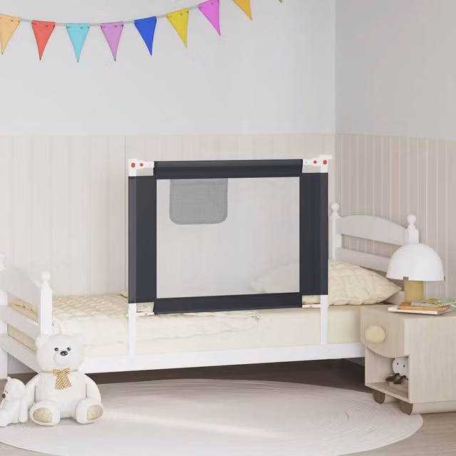 Barandilla de seguridad para cama infantil vidaXL extensible en textil gris oscuro, An: 90 cm, Al: 25 cm